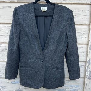 Vintage 80s Lucia Wool Winter Fall Made In USA Blazer Grey Jacket 14